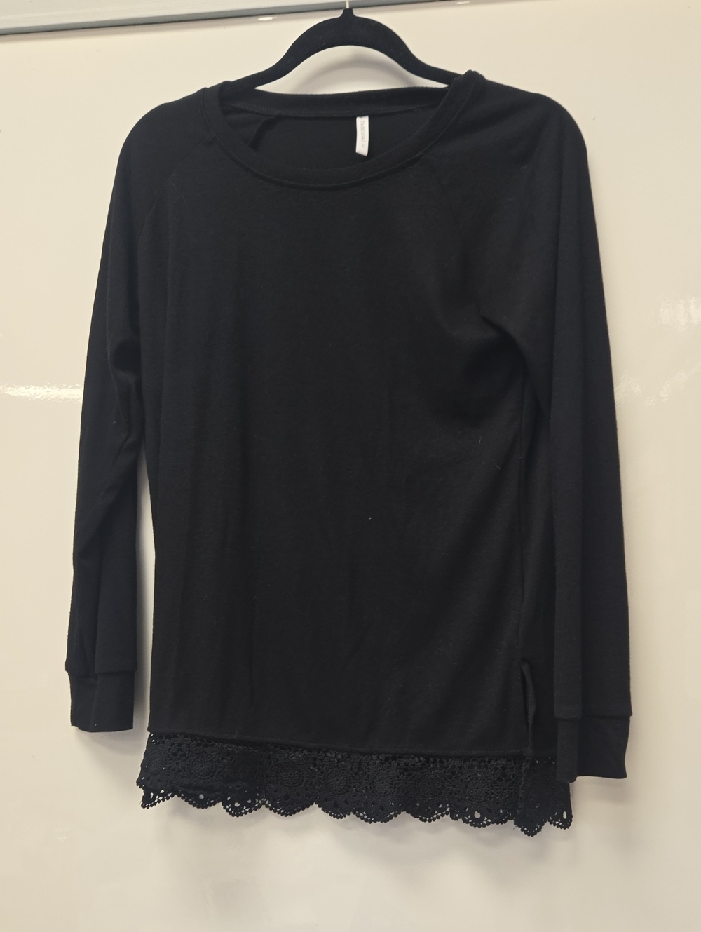Women's Black Long Sleeve Lace Hem Tee